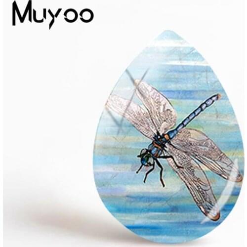 2019 New White Dragonfly Tear Drop Cabochon Dragonflies Art Glass Cabochons Handmade Jewelry