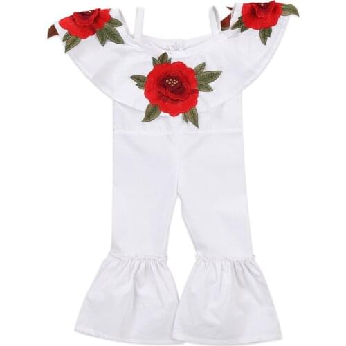 New Baby Girls Red Rose Floral Ruffle Romper Girl Jumpsuits Kids Trousers Kid Outfit Clothes