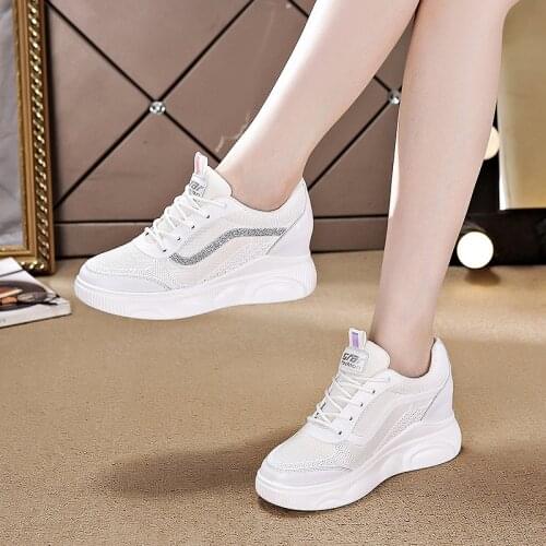New white Sneakers 2020 Women Platform Soft Light Breathable Casual Shoes wedges shoes for Woman Height Increasing Chunky Shoes