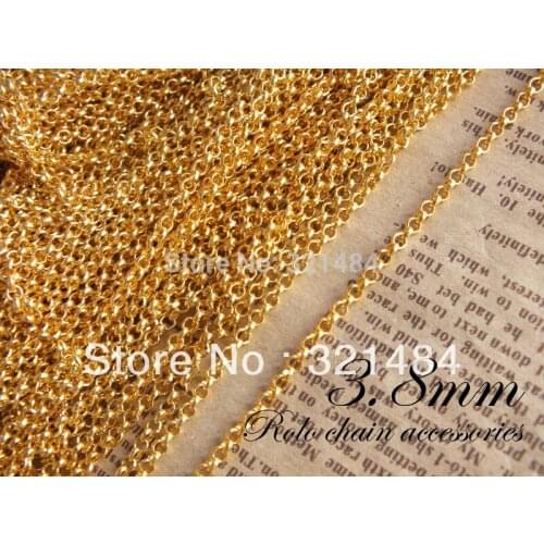 Wholesale 3.8mm rolo chain 100m/lot gold plated chain findings in bluk nickel free and lead free