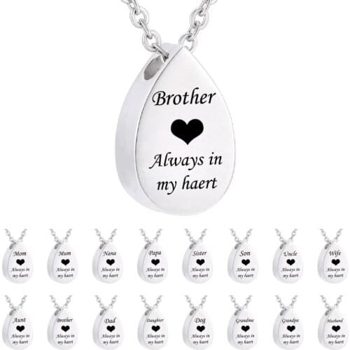 Memorial Jewelry Pendant For Ashes High Quality Silver Tone Tear Drop Cremation Urns Pendant Ashes for Dad Mom Grandma Husband