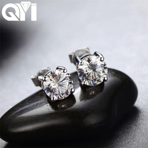 QYI 925 Sterling Silver 1.9 ct New Classic Round Cut SONA Earring Stud Earrings Wedding Jewelry Earrings Women