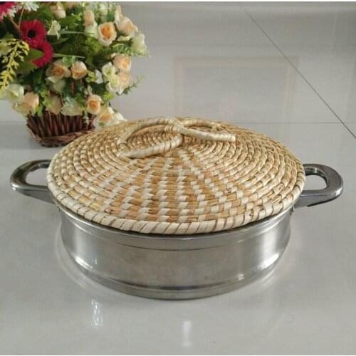 Handwork straw steamer lid non glass stainless steel wood frying pan iron aluminum pot electric cooker general pot cover 24-69cm