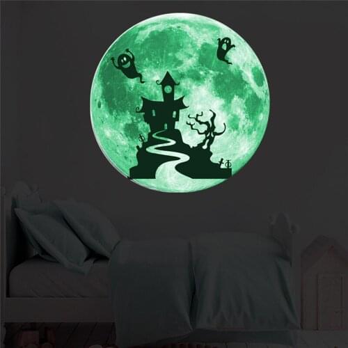 Happy Halloween PVC Wall Sticker Home Room Background Wall Window Glass Luminous Glow Moon Removable Decoration Decal Party DIY