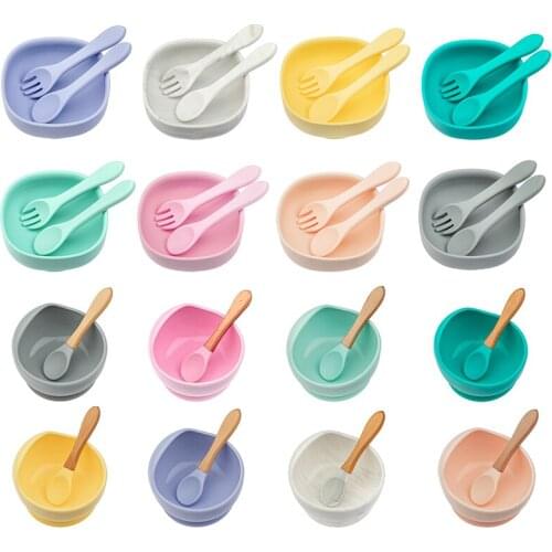 1set Silicone Baby Feeding Set Waterproof Spoon Non-Slip Feedings Silicone Bowl Children Tableware Set Baby Plate