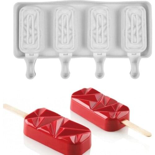 Silicone Ice Cream Molds 4 Cell Ice Cube Tray Food Safe Popsicle Maker DIY Homemade Freezer Ice Lolly Mould Home Ice Cream tools