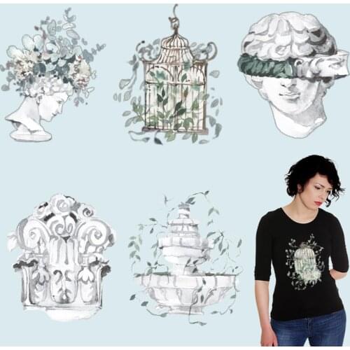 Sculpture birdcage Patches for clothing Heat-sensitive patches Stickers on fabric Stickers on Clothes diy craft