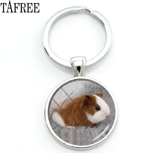 TAFREE lovely Animal Shaped Pendant Guinea Pig round keychain cute animal mouse Keychains ring women accessories jewelry QF831