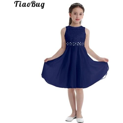 TiaoBug Summer Sequined Lace Chiffon Sleeveless Flower Girl Dress Princess Pageant Wedding Bridesmaid Birthday Party TuTu Dress