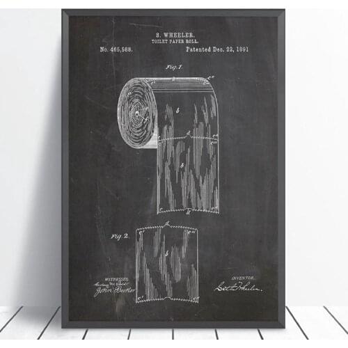 Toilet Paper Patent Vinatge Poster Bathroom Wall Art Prints , Roll of Toilet Paper Blueprint Canvas Painting Wc Sign Home Decor