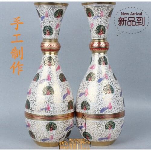 India imported bronze vase 32 cm tall white peacock copper vase ornaments home furnishings floral gift