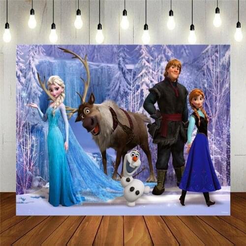Cartoon Anna Elsa Princess Party Photo Snow Queen Colorful Background Happy Birthday Baby Shower Vinyl Photography Backdrop