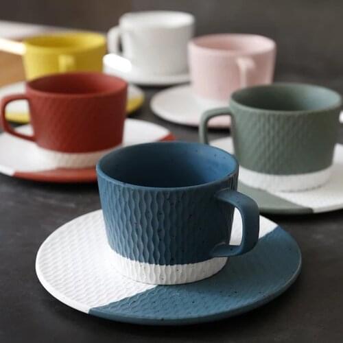 Japanese Coarse Pottery Matte Coffee Cup Ceramic Milk Cup with Saucer Set Creative Afternoon Tea Cup Dessert Dish Drinkware