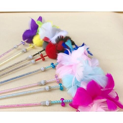 Usd2.1/pc Funny Cat Teaser Toy with Bell Feather Wand Stick Pet Kitten Play Interactive Toys cat fishing pole 15pcs/lot