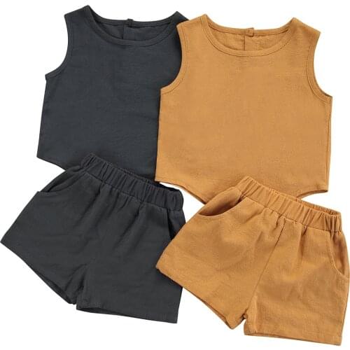 3-7Y Casual Kids Baby Boy Clothing Solid Color Sleeveless Top Vest+Shorts Summer Soft Outfits Set 2pcs