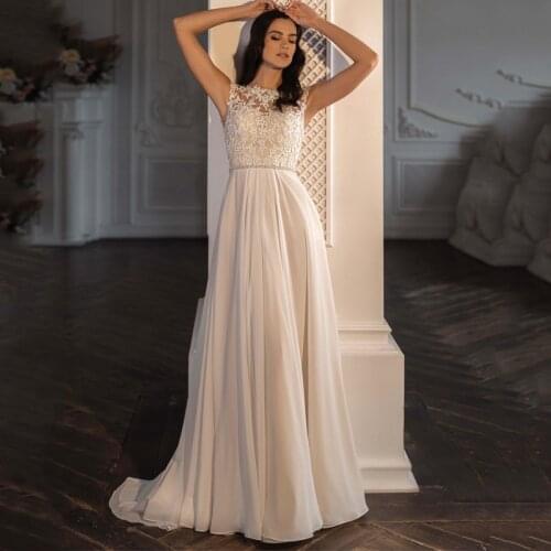 Eightree Simple White Wedding Dresses Women Chiffon Lace O-neck A-Line Cap Sleeve Bridal Backless Evening Ball Gowns Custom Size