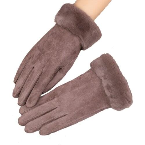 Winter Female Warm Sport Cycling Mitten Plus Thick Velvet Plush Wrist Women Simple Suede Leather Touch Screen Driving Gloves I33