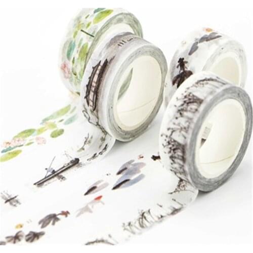 1pcs/1lot Washi Masking Tapes Ancient Fountain Ink Painting Decorative Adhesive Scrapbooking DIY Paper Japanese Stickers 7M