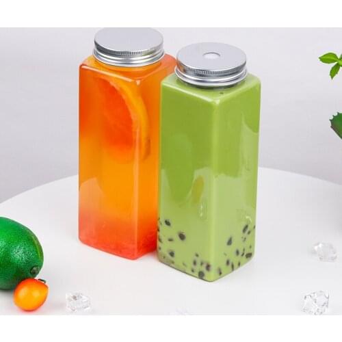 10pcs/lot Milk Tea Cup Plastic Beverage Bottle 500ml Square Take Away Milk Tea Coffee Shop Supplies Beverage Bottle Beverage Cup