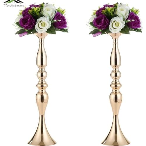10PCS Gold Candle Holders/Stands 50cm/32cm Stand Flowers Floor Vase Metal Candlestick Candelabra Wedding Centerpieces Deco 098