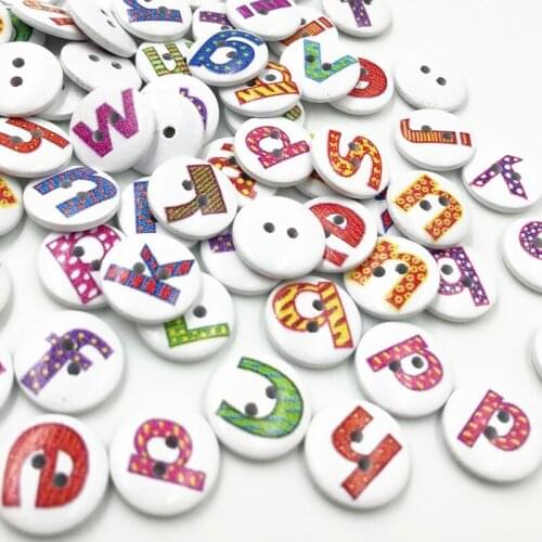 100pcs 15mm Mix Alphabet Pattern Wooden Buttons Fit Sewing and Scrapbook WB176