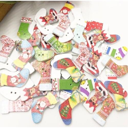 30pcs Christmas Buttons mixed Sock 30mm*20mm printed wood buttons scrapbook buttons WB54
