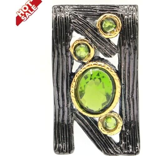 32x19mm Vintage Jewelry Pendant for Women Created Green Peridot Gothic Black Gold Color HipHop Punk Pendant