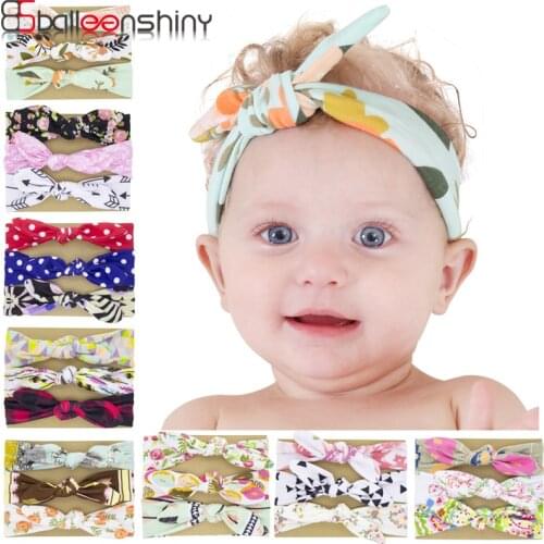 BalleenShiny 3pcs Baby Headband Baby Girl Crown Flower Wreath Bow Bunny Ears Hair Accessories Elastic Bandage 8colors Adjustable
