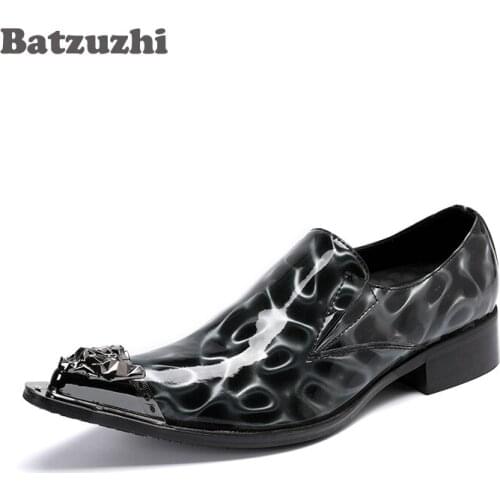 Batzuzhi 2020 New Handmade Mens Shoes Pointed Metal Toe Genuine Leather Dress Shoes Men Formal Business Shoes Men, Big Size 46