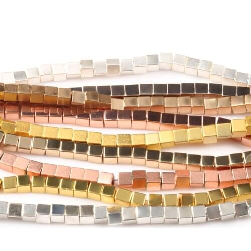 2/3/4mm Gold Plated Hematite beads Natural Matte Stone Square Spacer Loose bead for Jewelry Bracelet Making DIY accessories 15