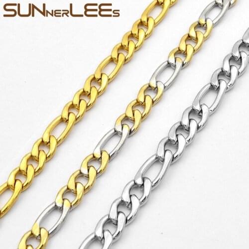 SUNNERLEES Jewelry Stainless Steel Necklace 3mm~13mm Figaro Link Chain Silver Color Gold Plated Mens Womens SC02 N