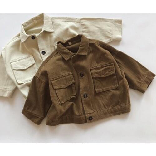 Children Clothing Kids Cardigan Coat Korean Style Spring Autumn Baby Boys Girls Pocket Thickened Jacket Tooling Coat