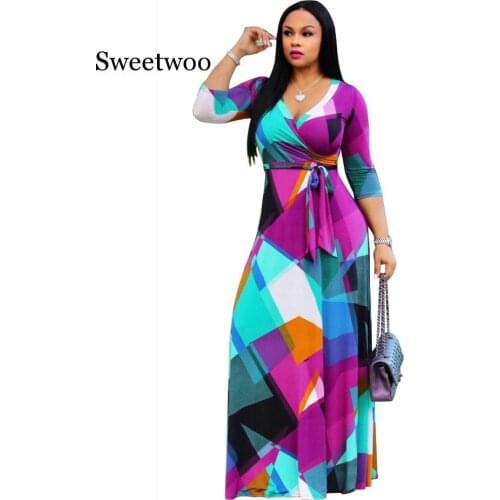 SWEETWOO Long Maxi Dress Print Plus Size Sexy Casual Summer Beach Clothes Women Vestidos Elegant Robe Boho Party Club Dress