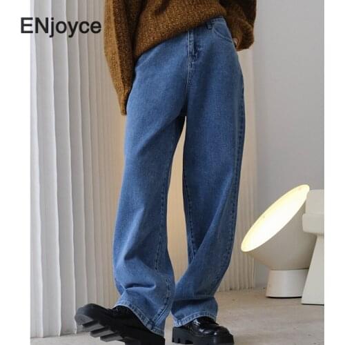 Retro High-waisted Wide-leg Jeans Women Korean Fashion Boyfriend Loose Straight Denim Pants Washed Jeans Long Trousers Autumn