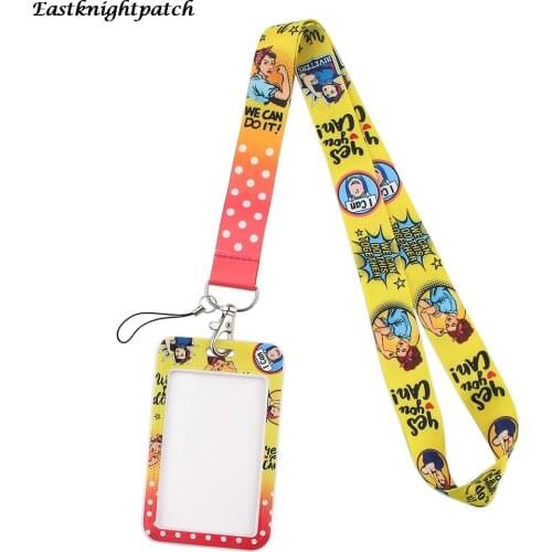 E2970 Cartoon We Can Do It Lanyard Keychain keys Badge ID Mobile Phone Rope Kids Gifts Lanyard With Card Holder Cover