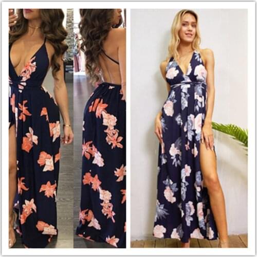 Elegant Womens Dresses Sexy V-Neck Open Back Summer New Print Dress for Women Ankle Length Ladies Casual Dress