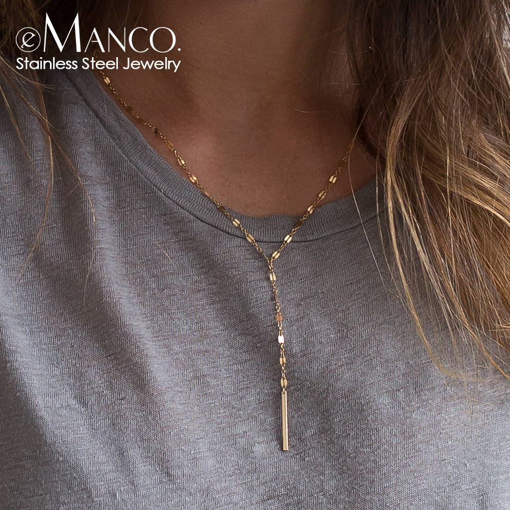 EManco Luxury pendant Choker Necklace for women Minimalist Bamboo Chain Necklace women Stainless steel necklace jewelry