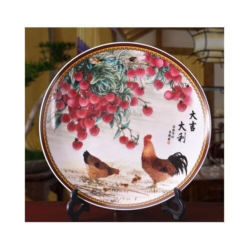 Exquisite Chinese Archaistic Famille Rose Porcelain Plate Painted With Cocks and Flowers