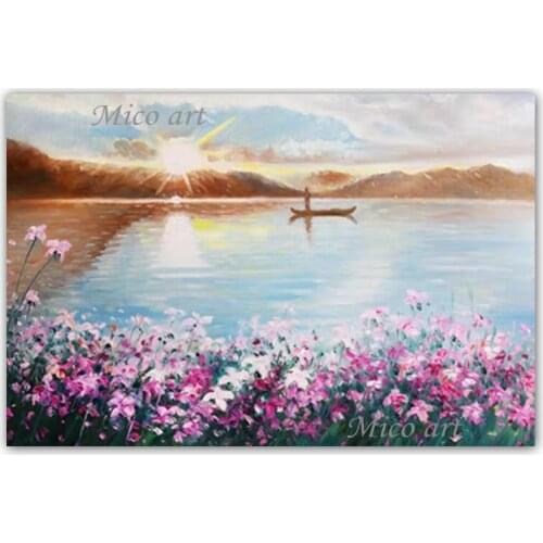 Outdoor Seascape Oil Painting Canvas Art 100% Hand-painted Wall Decor Canvas Flower Pictures Art Unframed Painting Artwork Piece