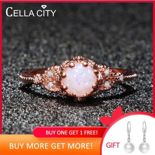Cellacity 925 Sterling Silver ring with round Moonstone/Opal Gemstone Wedding Engagement Jewelry Finger ring Wholesale lady Gift