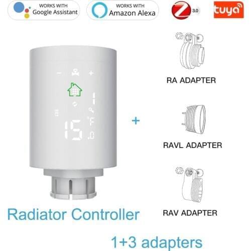 TUYA Zigbee Radiator Thermostat controller with RA RAV RAVL adapters smart temperature-sensing valve support APP alexa control
