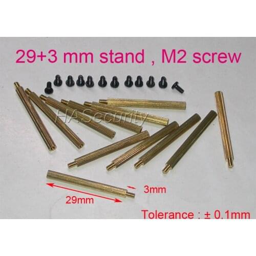 29+3mm (12pcs) brass stand / brace / puncheon with M2-4mm screw for security camera PCB module installation assembly