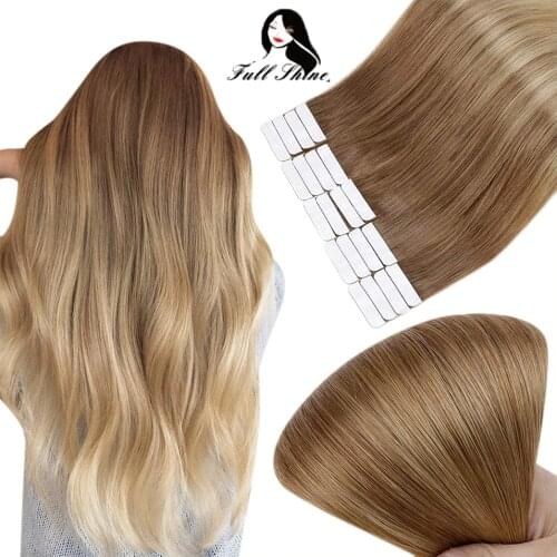 Full Shine Ombre Color Tape in Hair Machine Remy Human Hair Extensions 20 Pieces 50 Gram For Woman Glue on Hair Extension
