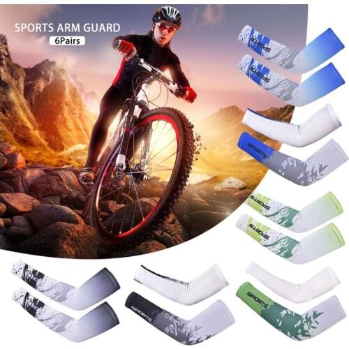 6 Pairs Summer Anti-UV Sun Protection Arm Sleeves Cooling Ice Silk Cycling Arm Cover Sleeves Breathable For Running Racing Sport