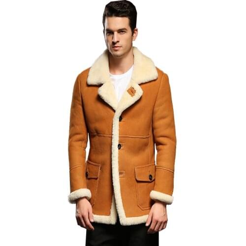 Classic Yellow Sheepskin Wool Soft Shearling Genuine Leather Clothing Fur Outerwear Winter Jacket Men Real Fur Coat