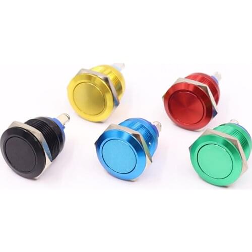 Metal Push Button Switch Waterproof IP65 Oxidation Self Reset Momentary 19mm Red Blue Black Green Yellow Color 1NO