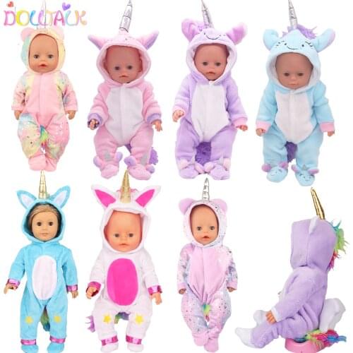 Cute Unicorn Doll Clothes Fit 43cm Bebe New Born Brilliant Doll Accessories For 18Inches Doll Rompers Suit For Baby Gift DIY Toy