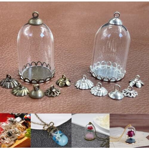 30x20mm Mini hollow glass tube with lace base glass vials pendant landscap glass bottle jewelry pendant globe jewelry decor