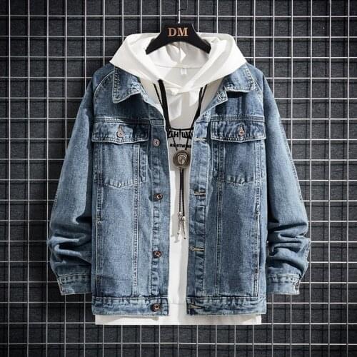 Fashion trendy brand Korean mens loose casual denim jacket autumn regular lapel denim jacket