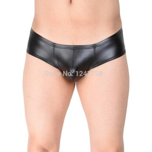 Men Pants Mini Boxers Underwear Mens Super Boxers Looks Like Leather Bikinis Leather Ropa Interior Hombre Cueca Masculina